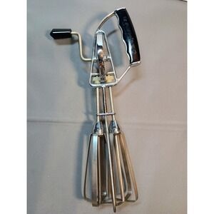 Vintage Maynard Hand Crank Egg Beater Rotary Manual Mixer Chrome Black Handle